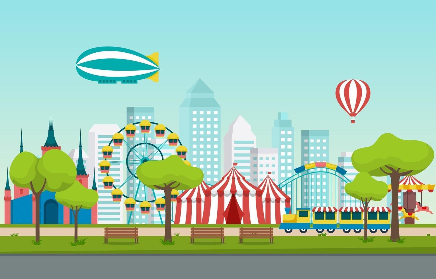 Circus and Amusement Park with Ferris Wheel Illustration vector