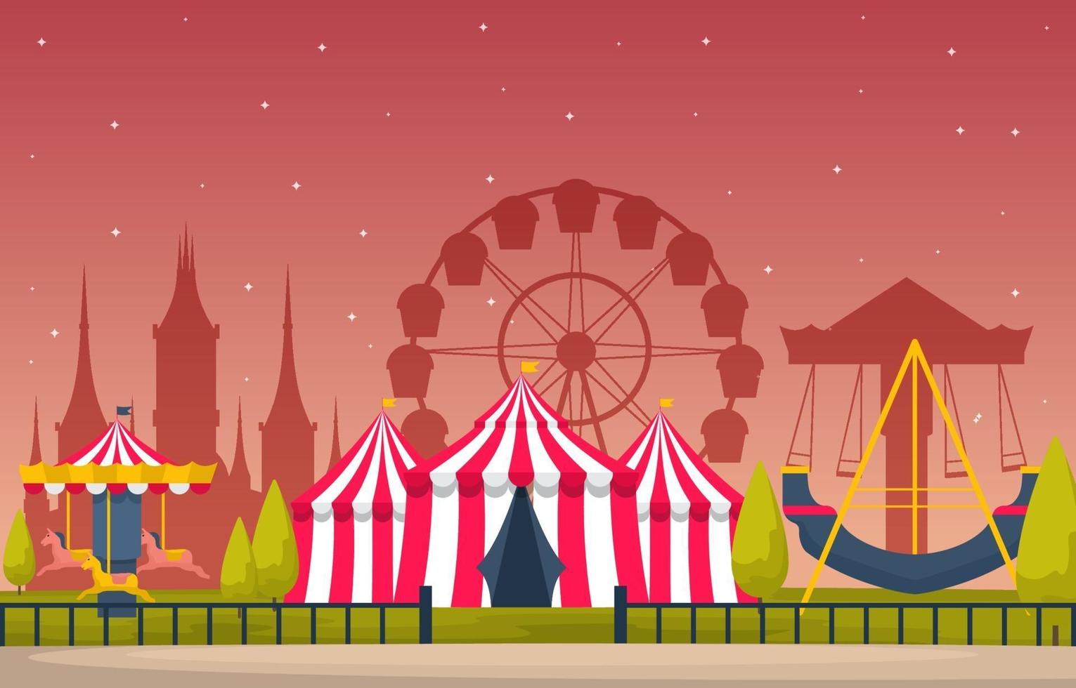 Circus and Amusement Park with Ferris Wheel Illustration vector