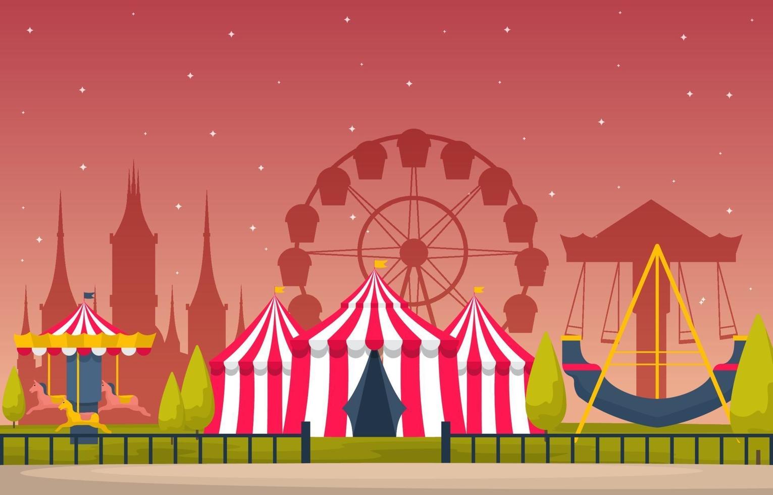 circo y parque de atracciones con ilustración de noria vector