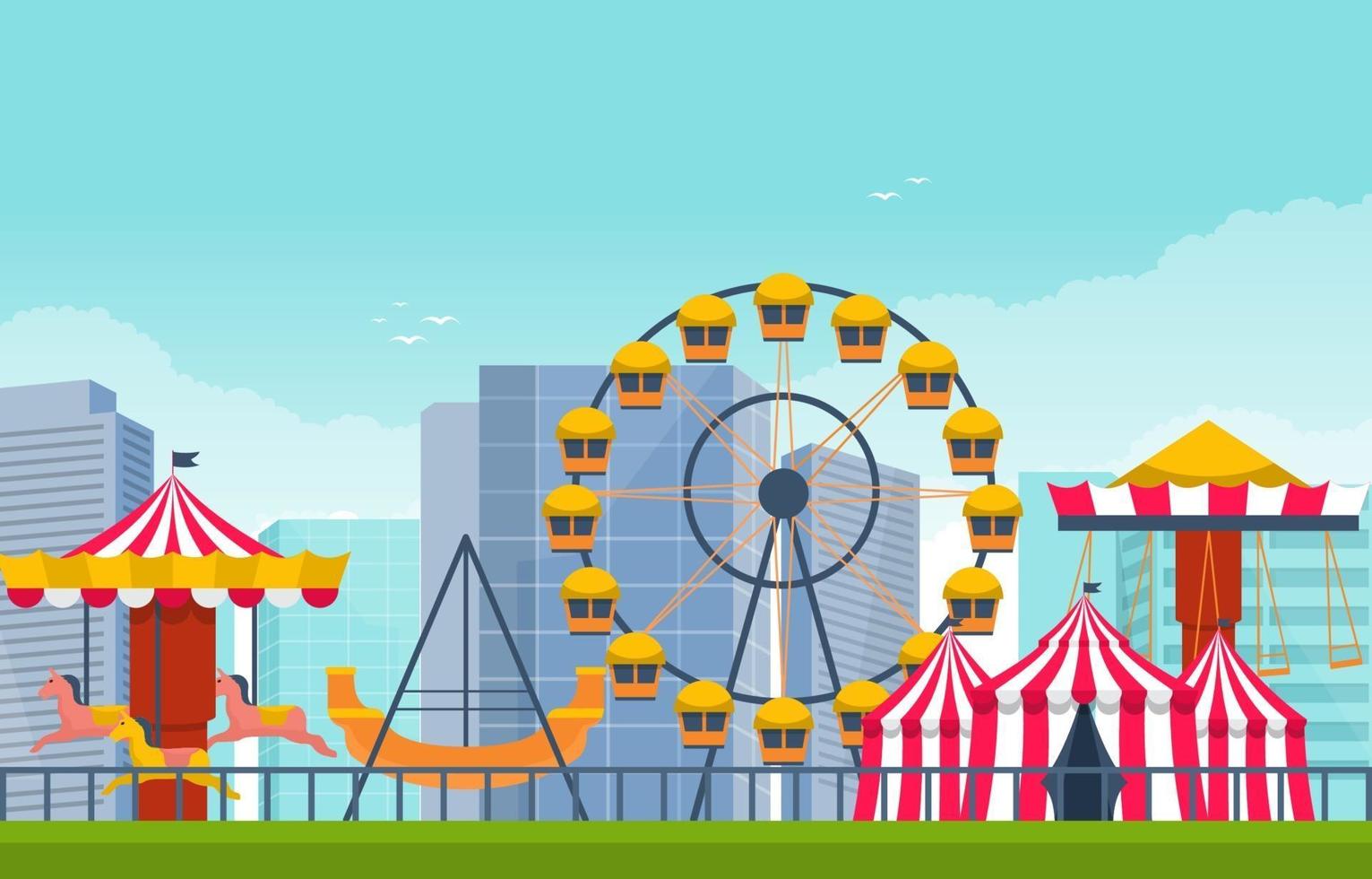 circo y parque de atracciones con ilustración de noria vector