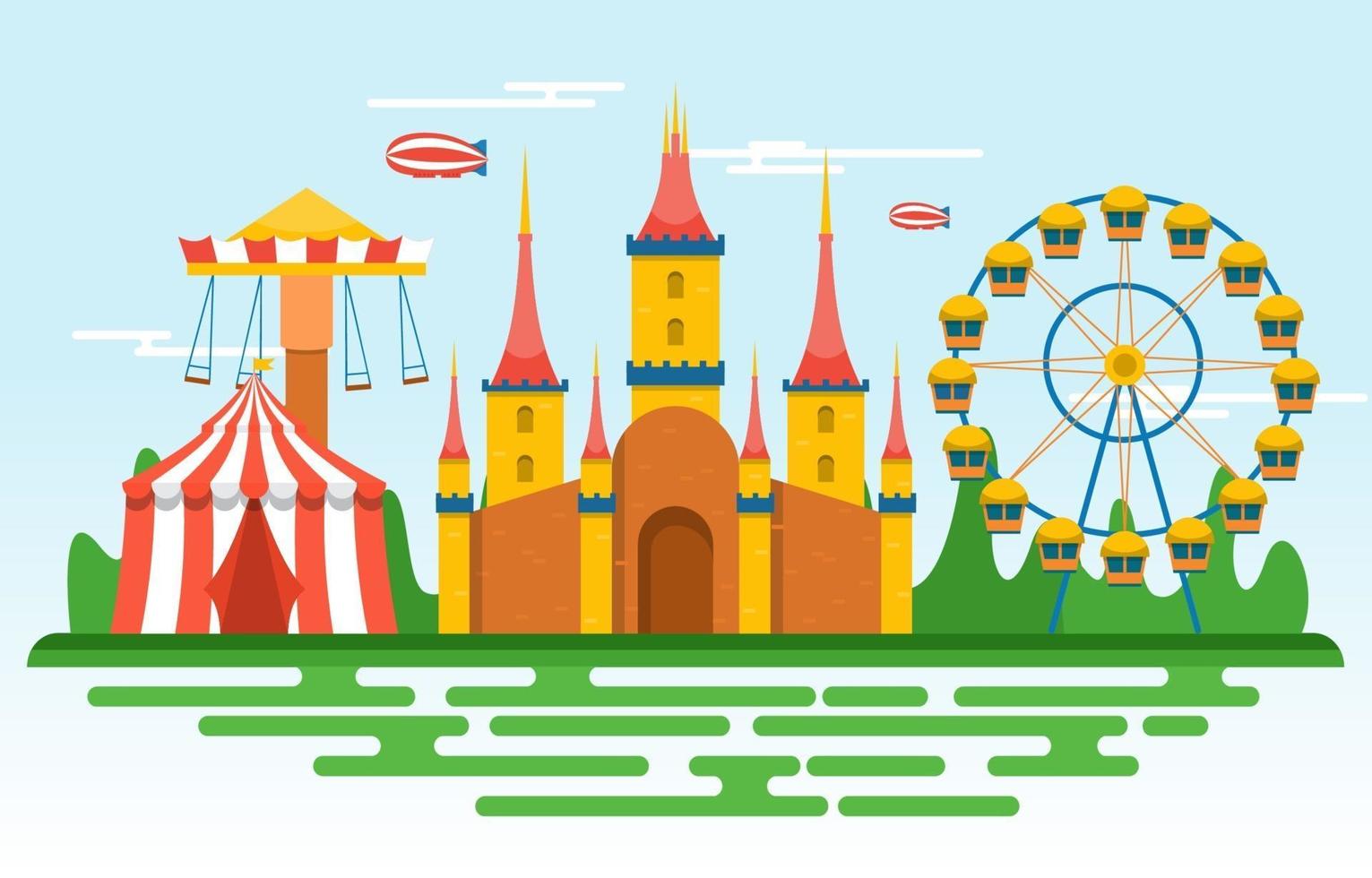 circo y parque de atracciones con ilustración de noria vector