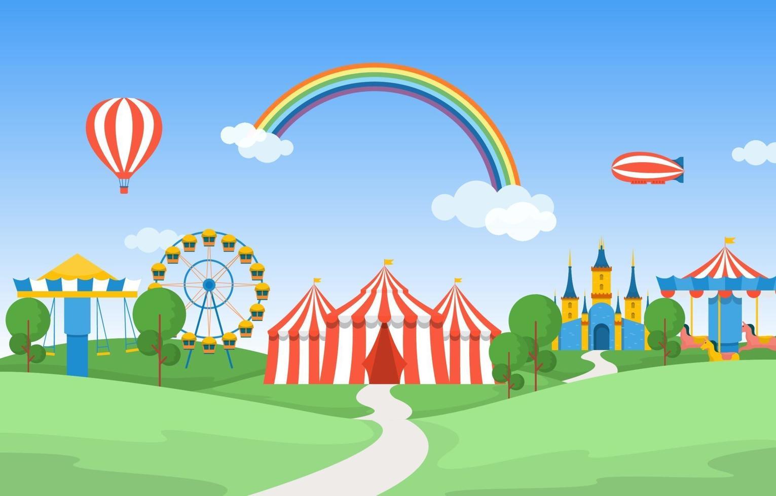 circo y parque de atracciones con ilustración de noria vector