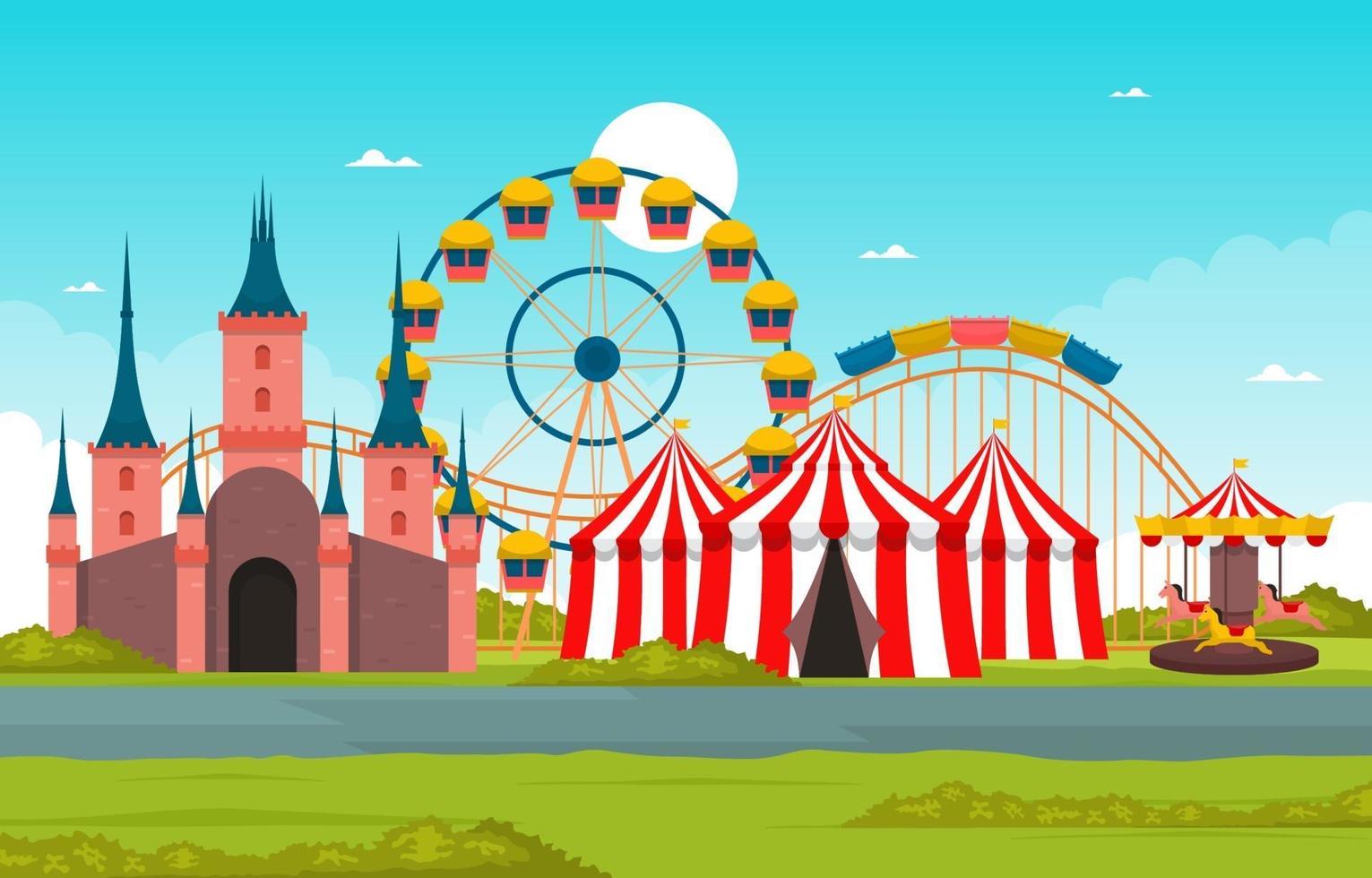 Circus and Amusement Park with Ferris Wheel Illustration vector