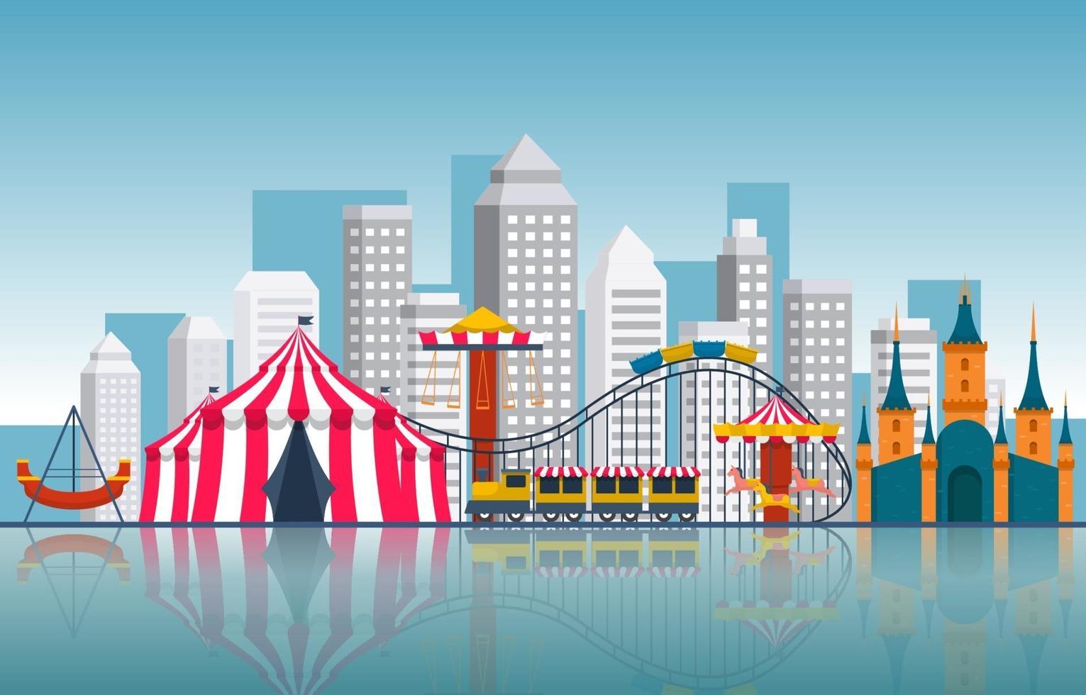 Circus and Amusement Park with Ferris Wheel Illustration vector