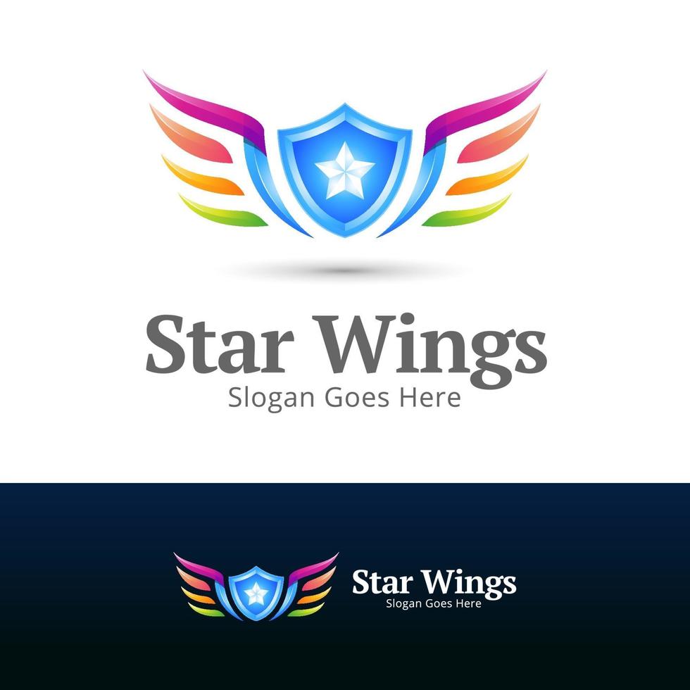 Diseño de concepto de logotipo moderno de alas de estrella multicolor vector