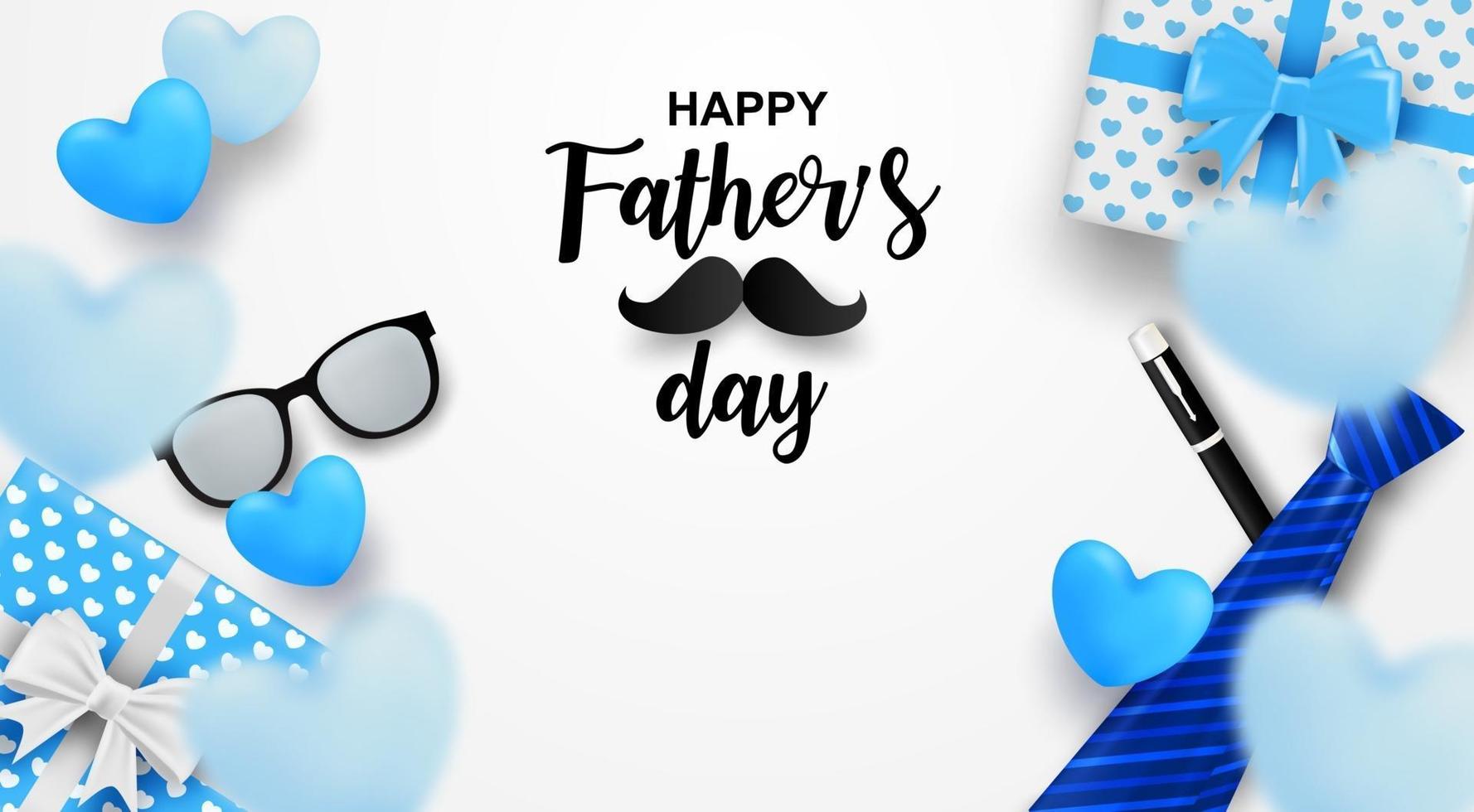 Happy Father Day. Design with heart and gift box on white background. vector