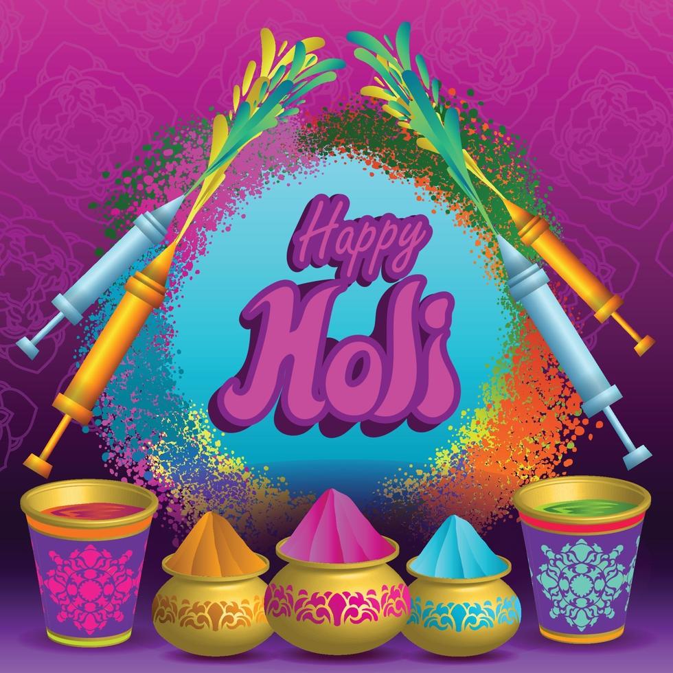 Holi Celebration Poster with color water and Water gun vector