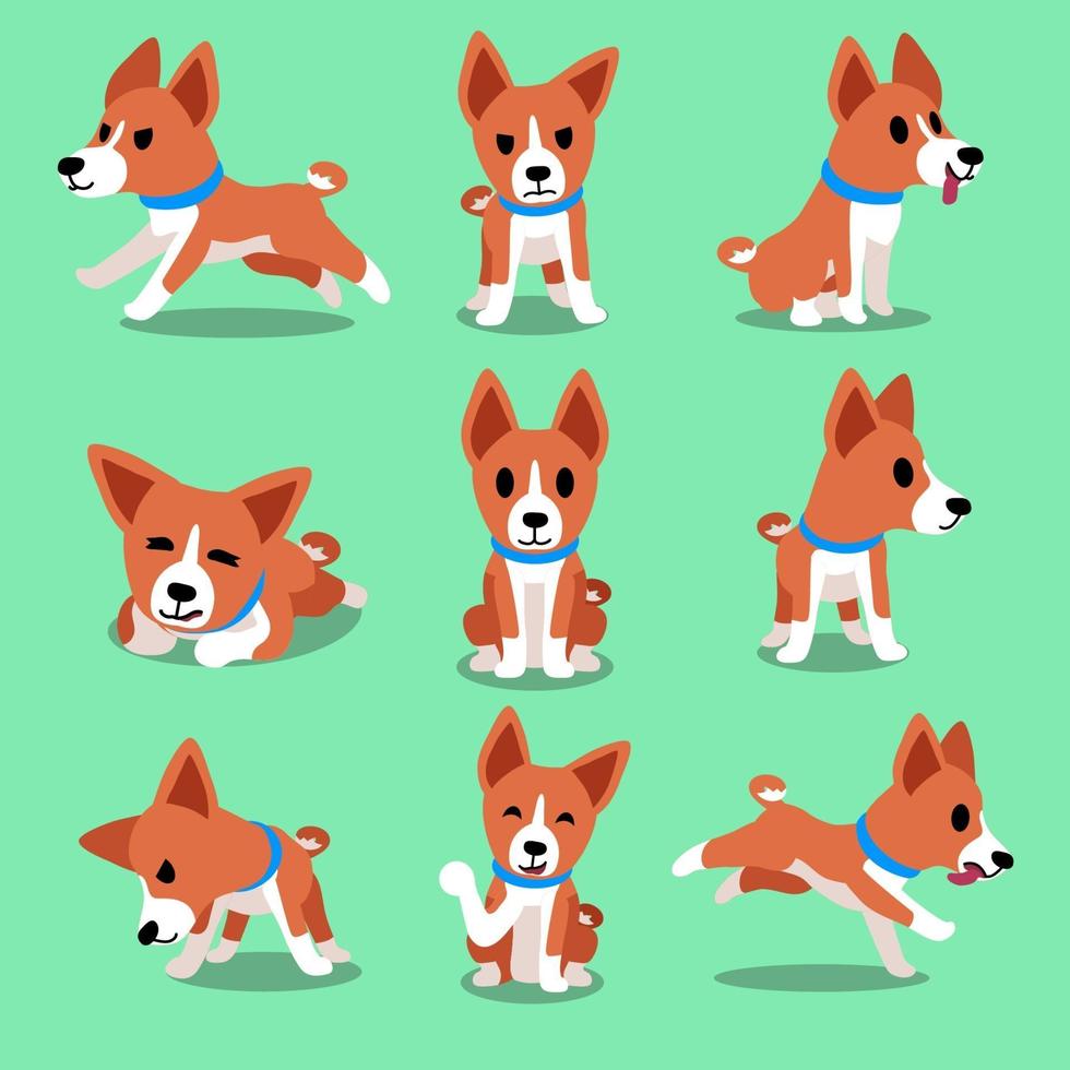 personaje de dibujos animados basenji poses de perro vector