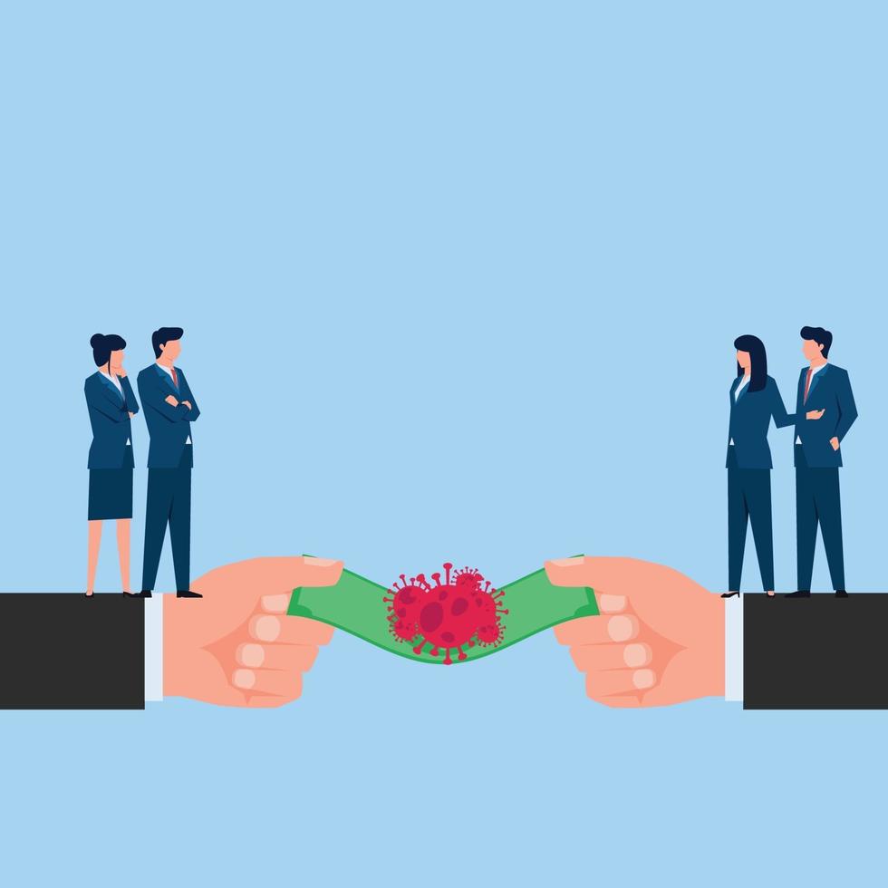People transfer money to others but virus crashes it metaphor of financial crisis vector