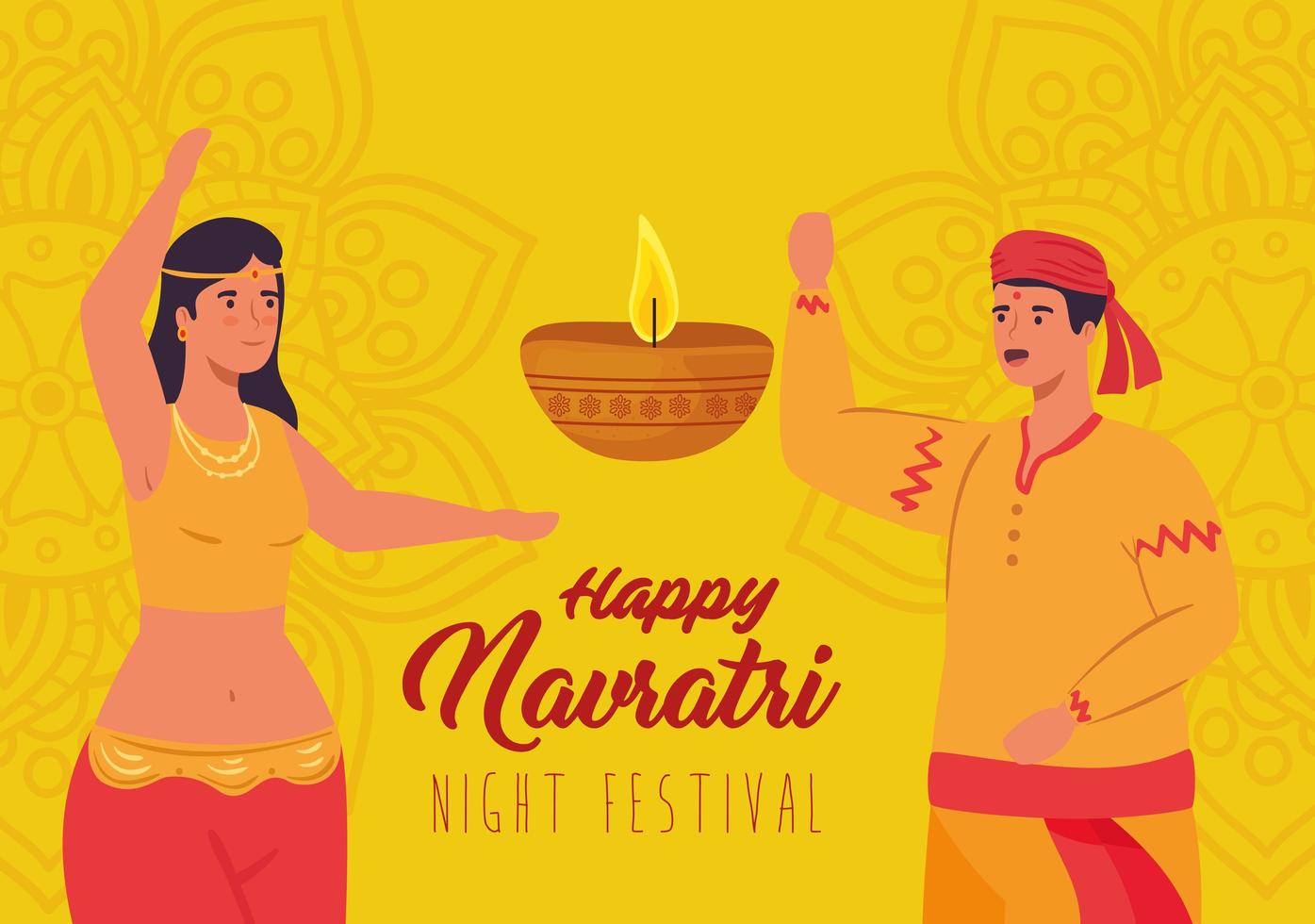 Happy Navratri celebration poster with woman and man dancing vector