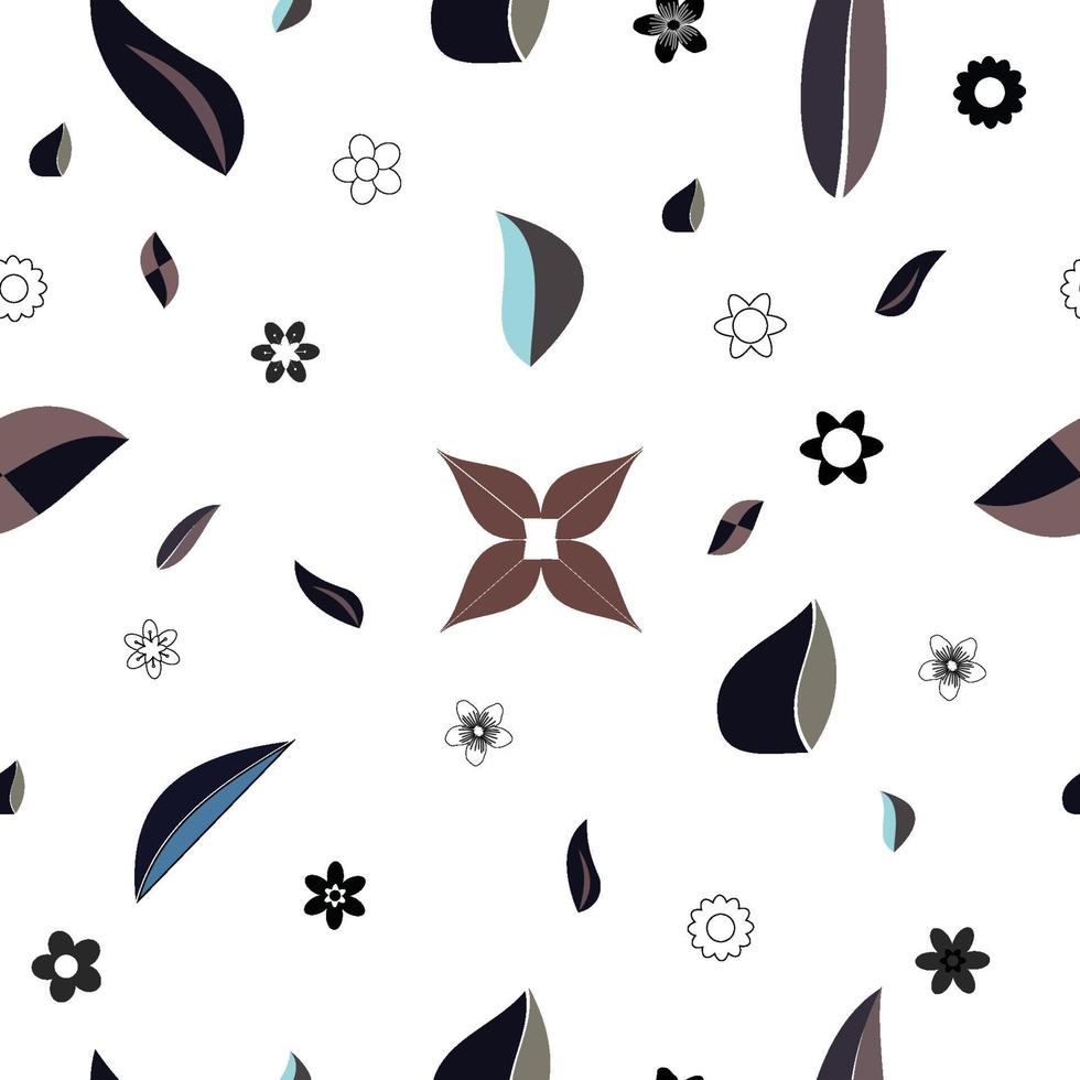 Abstract flat flowers and leaves shapes chaotic vector pattern.