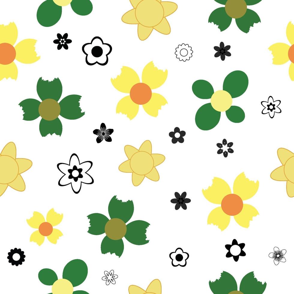 Flat colorful Flowers seamless pattern background. vector