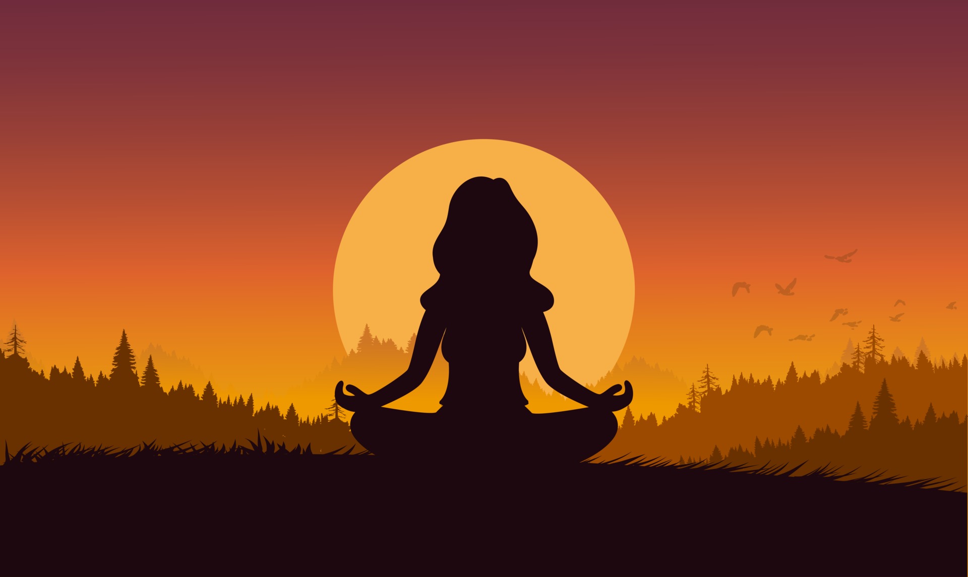 Silhouette flat cartoon style woman meditation or yoga in nature. Concept  vector illustration healthy lifestyle. 2047259 Vector Art at Vecteezy