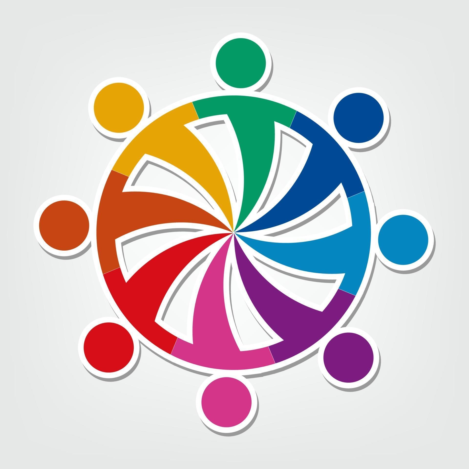 Group of eight people logo in a circle.Persons teamwork holding 2047317