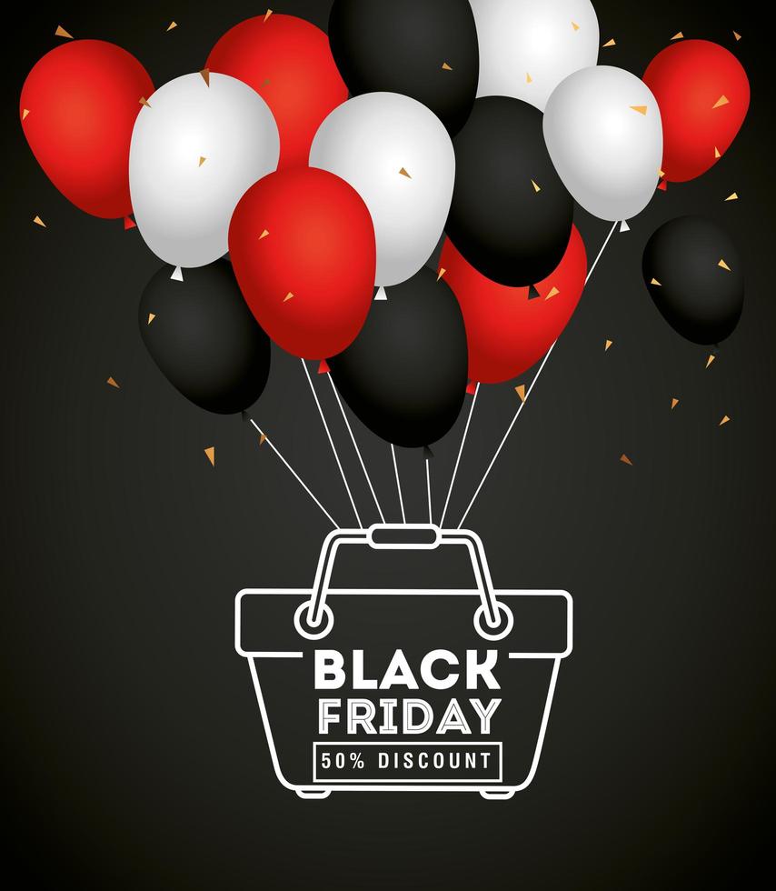 Black Friday sale banner with balloons vector design