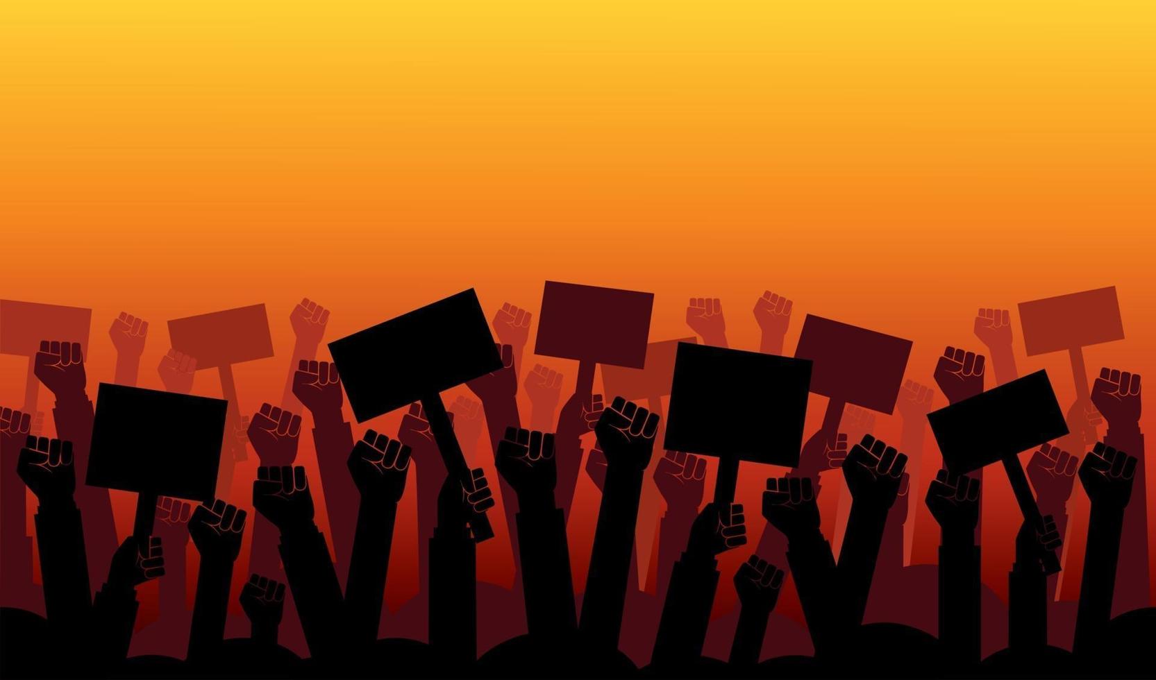 Group of fists raised in air. Group of protestors fists raised up in the air vector illustration