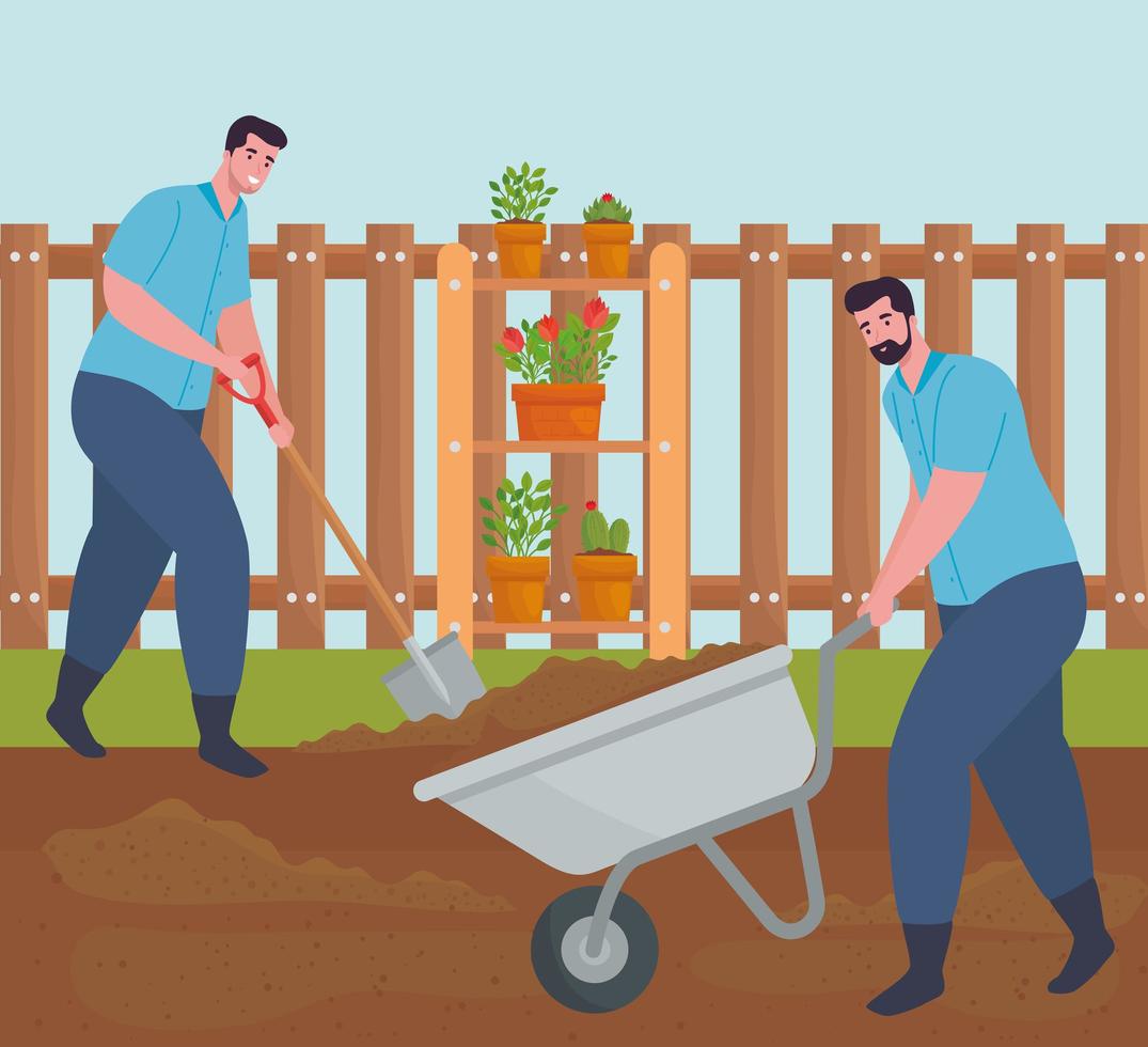 Men gardening outdoors vector