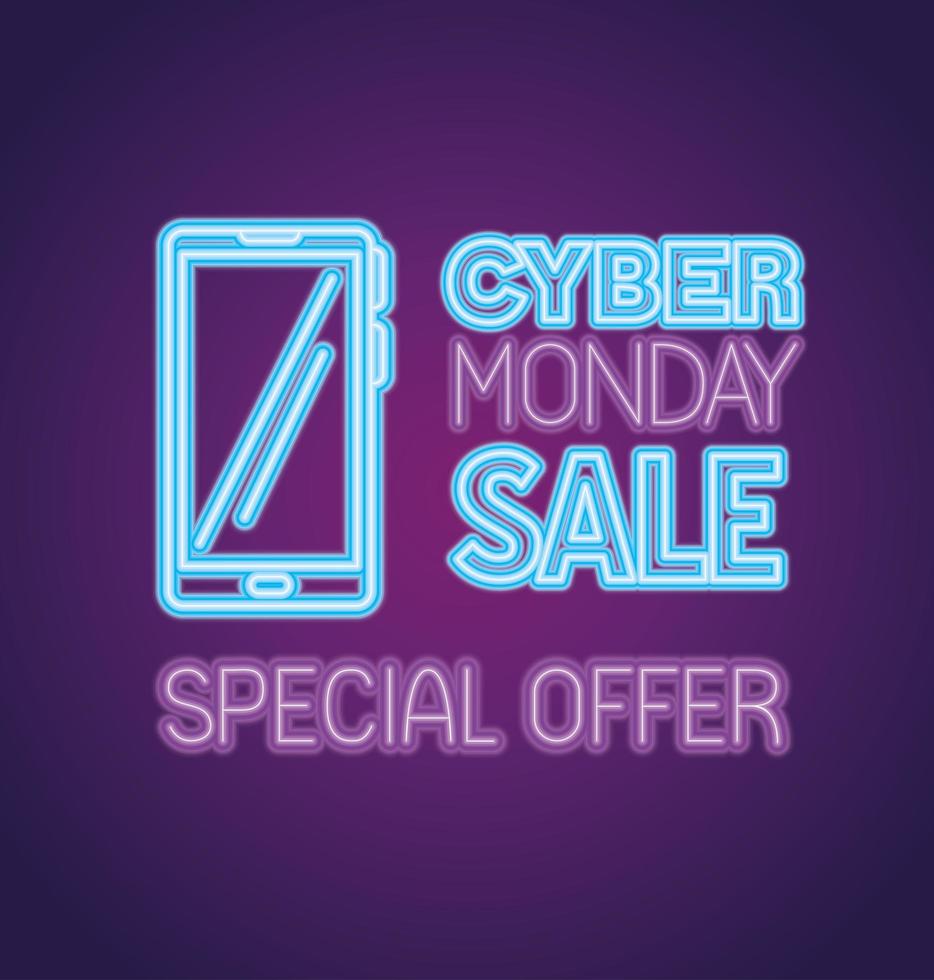 cyber monday neon with smartphone vector design