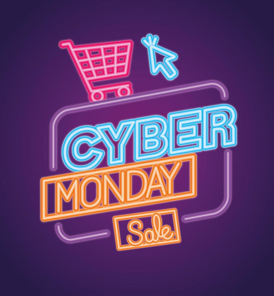 banner de venta de neón de cyber monday vector