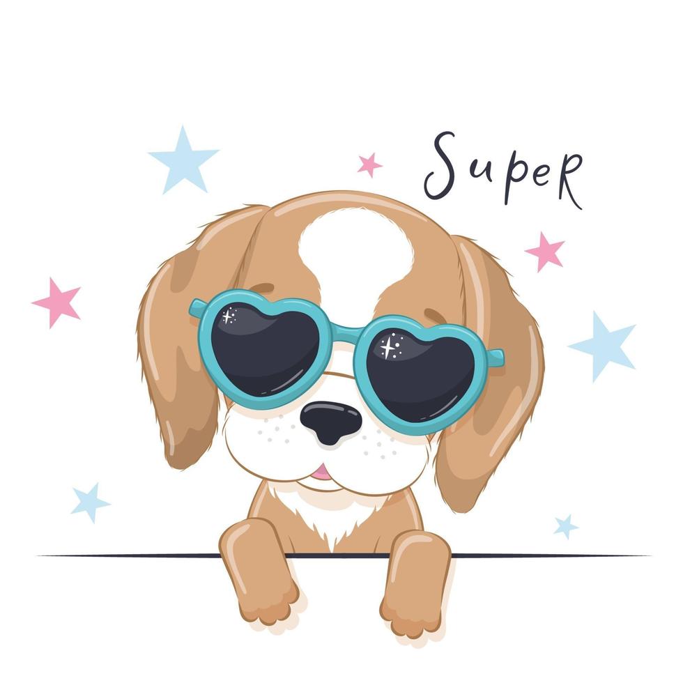 Ilustración animal de perro linda chica con gafas. vector