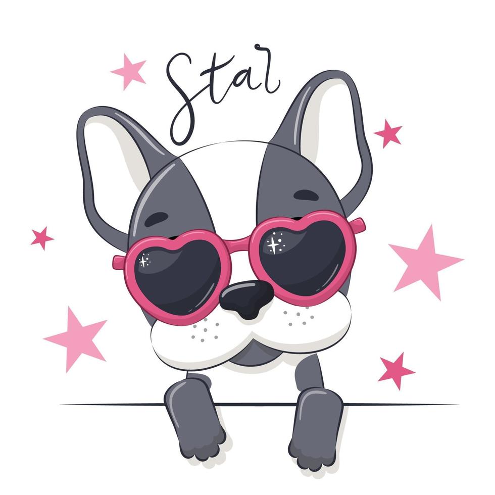 Ilustración animal de perro linda chica con gafas. vector