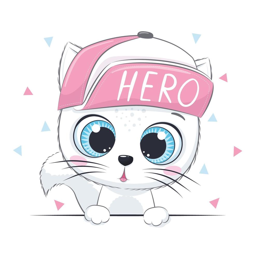 Animal illustration with cute kitten in cap. vector