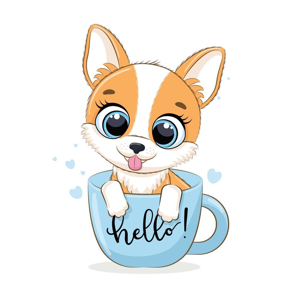 Animal illustration with cute little dog in cup. vector