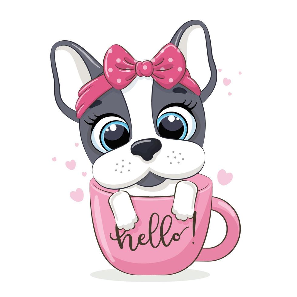 Animal illustration with cute little dog in cup. vector