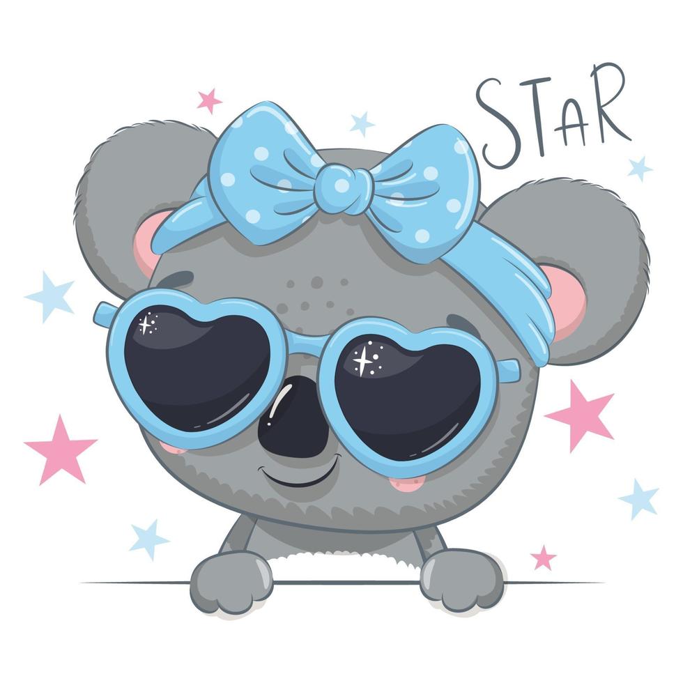 Animal illustration with cute girl koala with glasses. vector