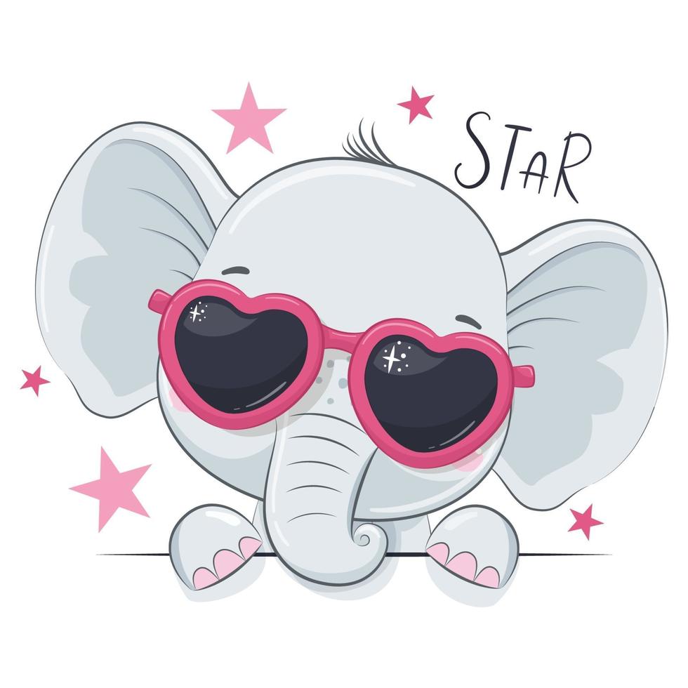 Animal illustration with cute girl elephant with glasses. vector