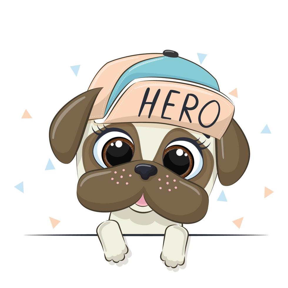 Ilustración animal con perro chico lindo en gorra. vector
