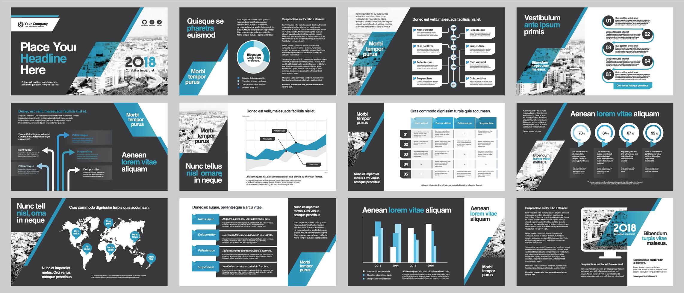 City Background Business Company Presentation with Infographics Template. vector