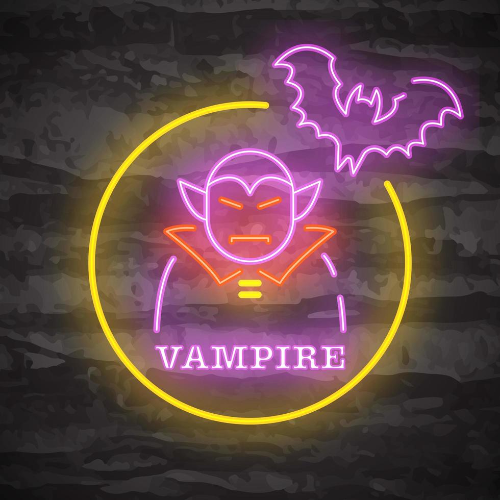 Vampire Halloween Night Neon Logo vector