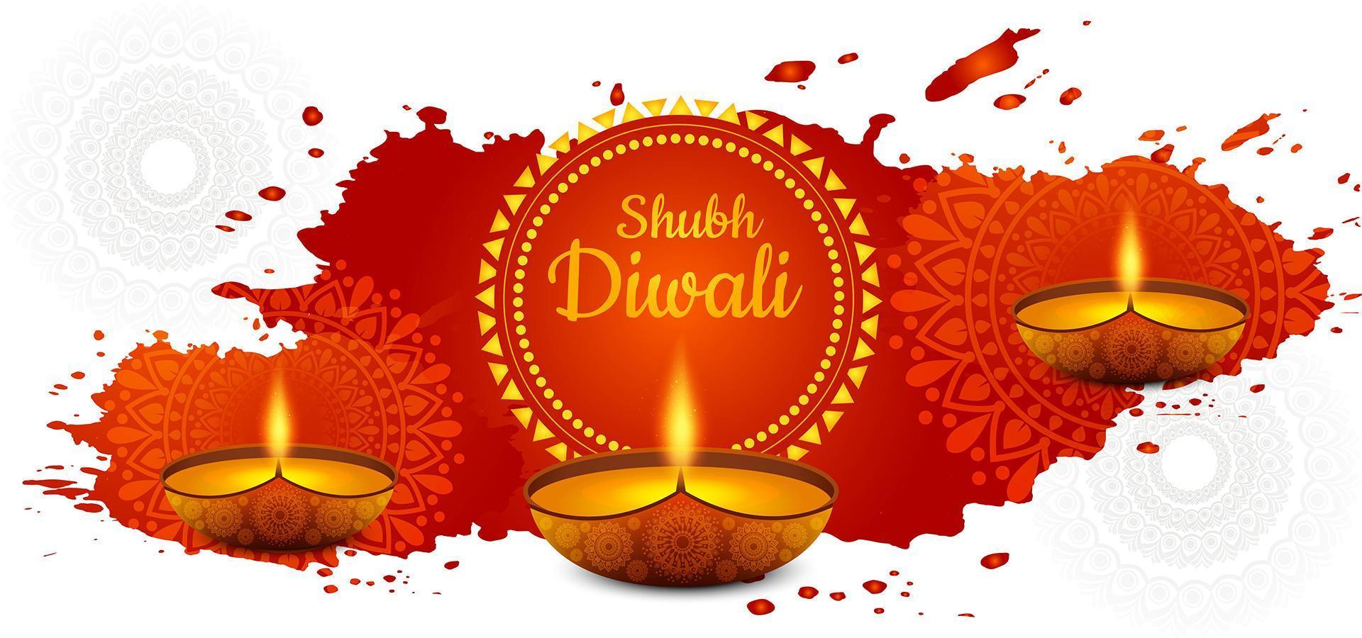 Happy diwali diya oil lamp festival card background vector