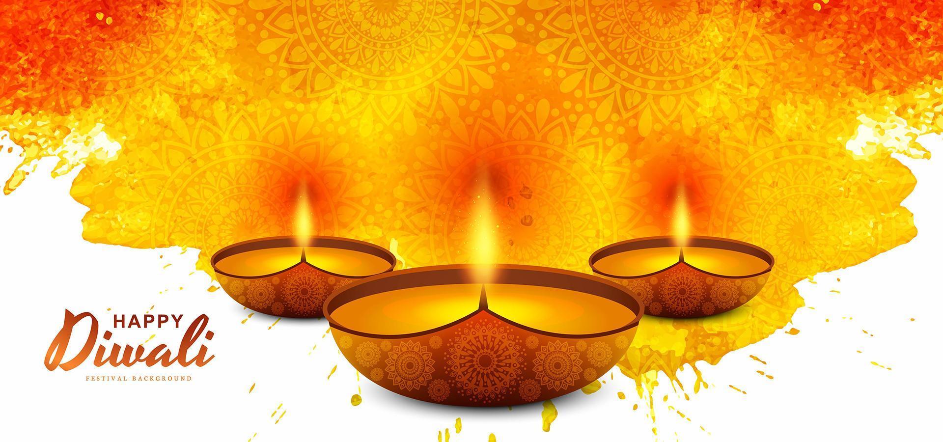 Artistic water colored diwali greeting card festival vector