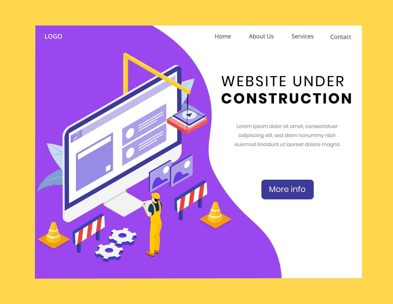 sitio web en construcción página de inicio isométrica vector