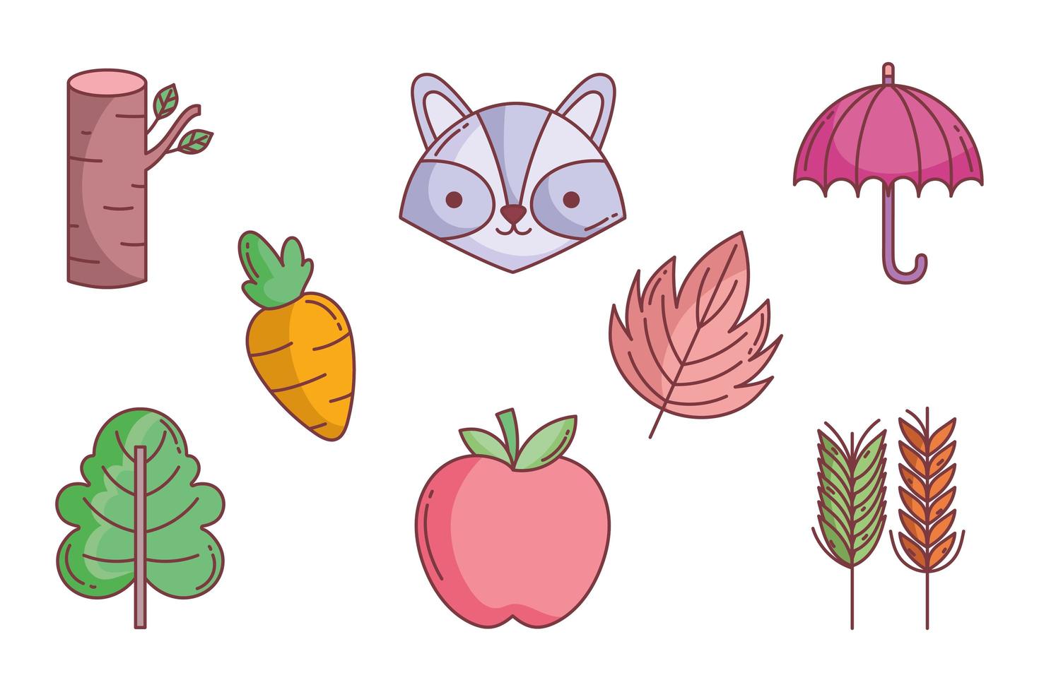 Cute autumn icon set vector