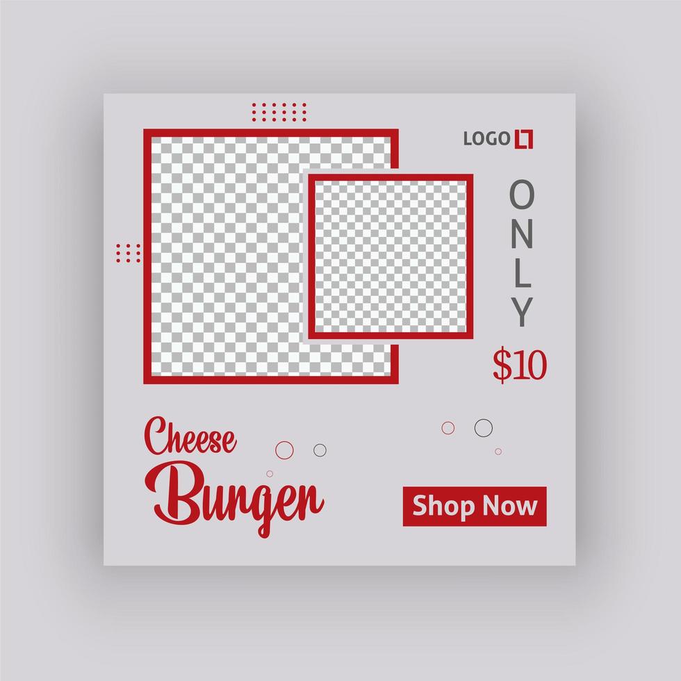 Cheese burger social media post template vector