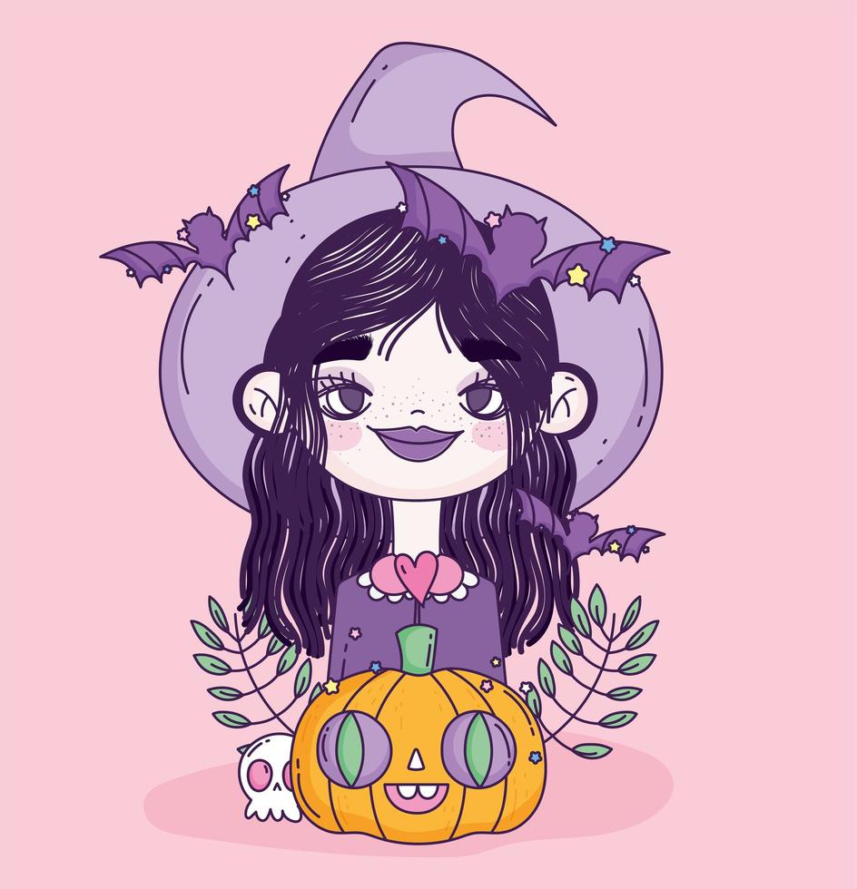 Cute Halloween poster with little witch vector