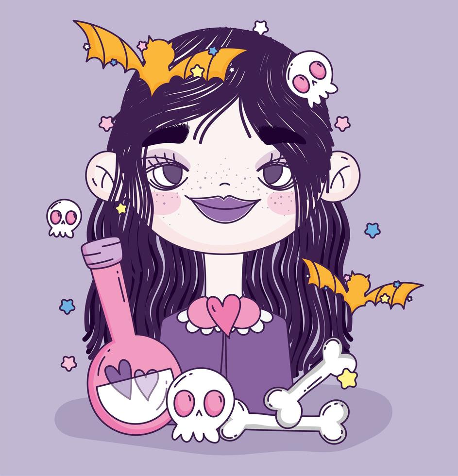 Cute Halloween poster with little girl vector
