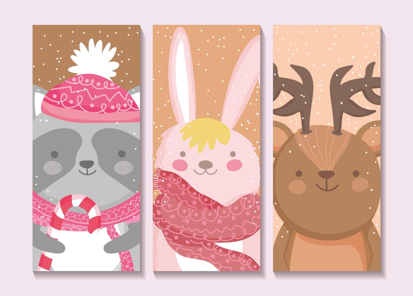 Cute winter animals card set vector