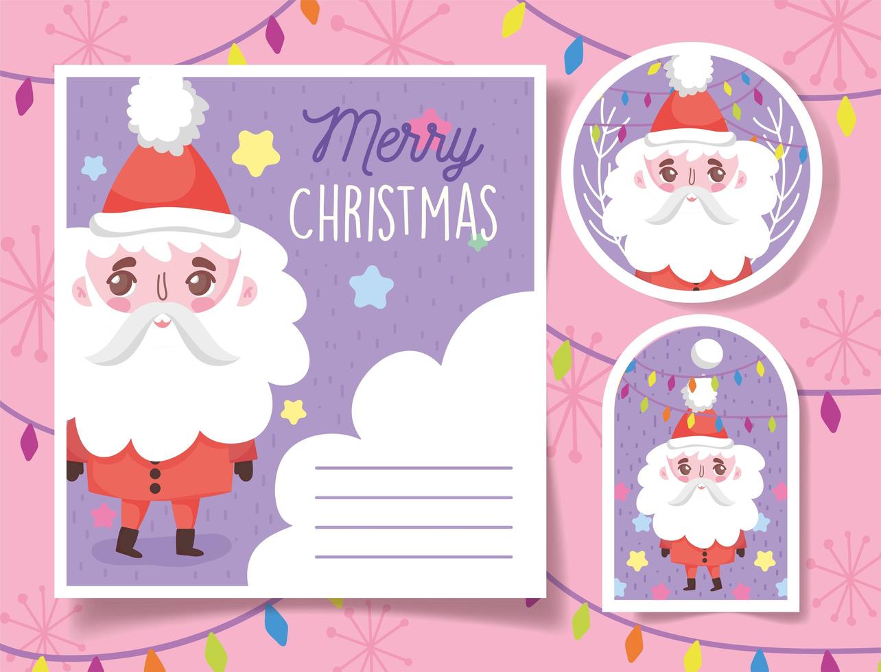 Cute Christmas tags with happy Santa Claus vector