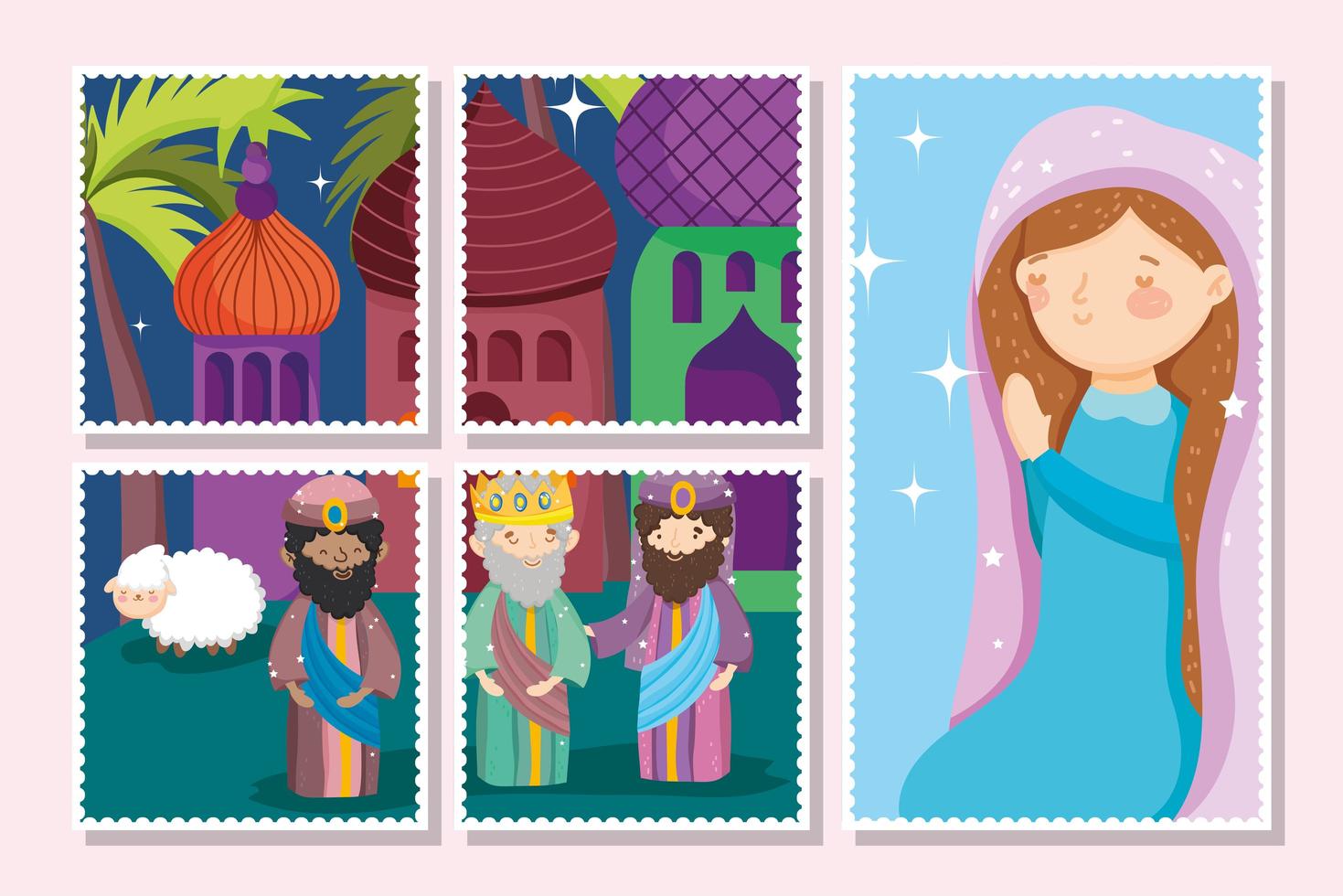 Merry Christmas and nativity card set vector