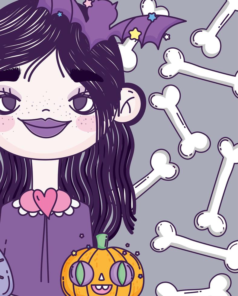 Cute Halloween poster with little witch vector