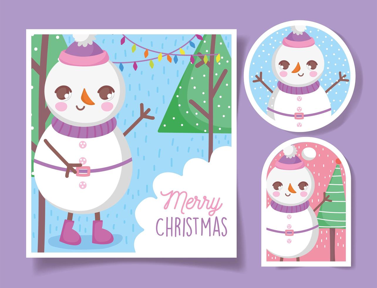 lindas etiquetas navideñas con muñeco de nieve feliz vector