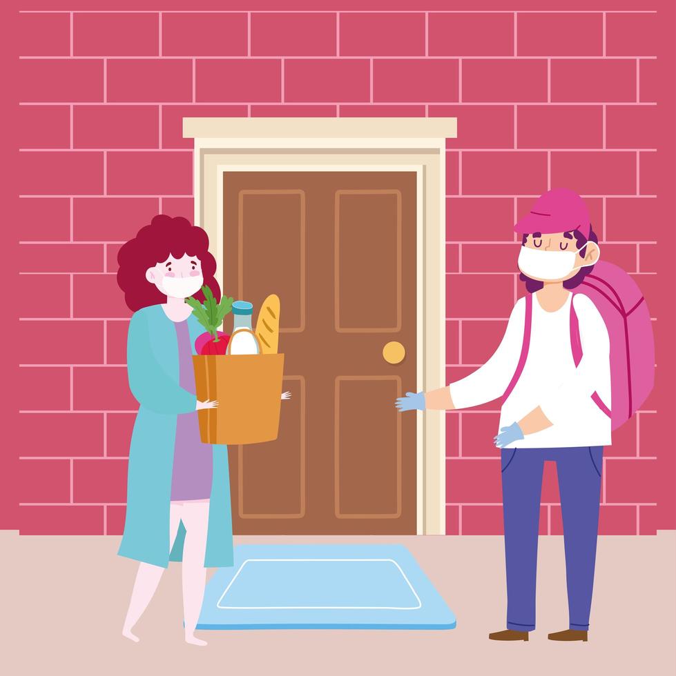 Safe delivery concept during coronavirus with courier man vector