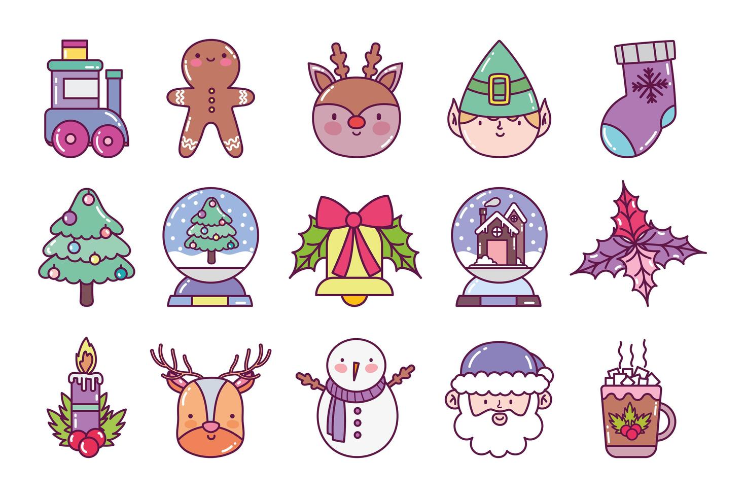 Merry Christmas icon set vector