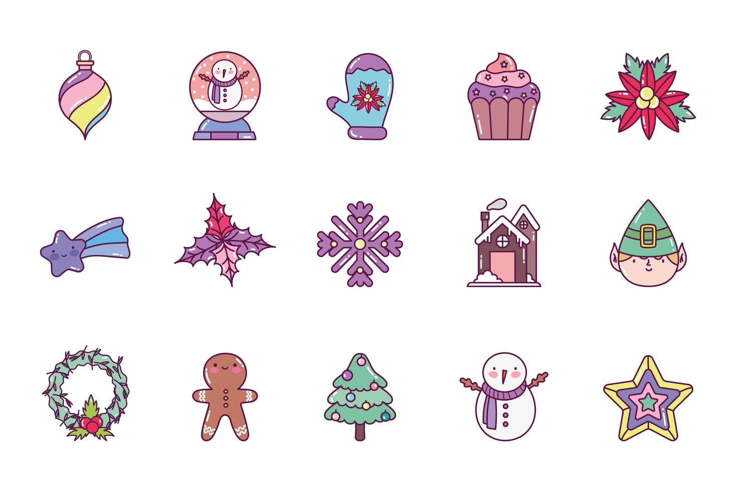 Merry Christmas icon set vector