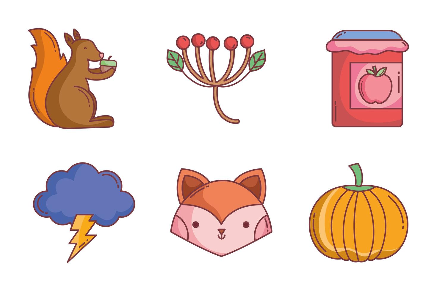 Cute autumn icon set vector