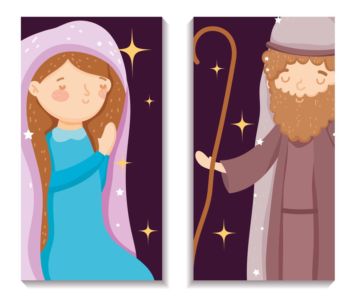 Merry Christmas and nativity poster with  joseph and mary vector